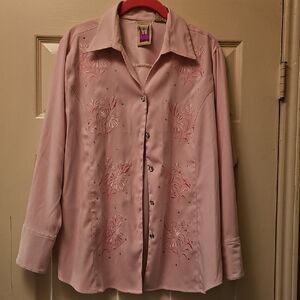 Elegant Light Pink Embroidered Long Sleeve Top